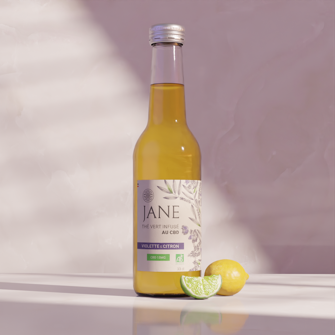 Boisson Jane CBD thé vert citon violette